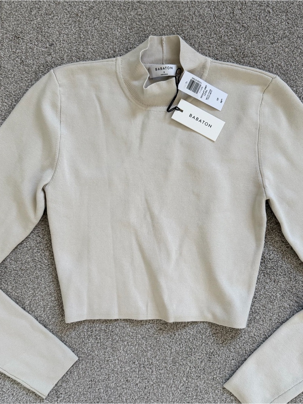 Babaton Cream Mock Neck Cropped Long Sleeve Top